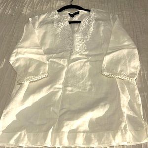 White linen blouse 3/4 sleeves Jones NY size XS